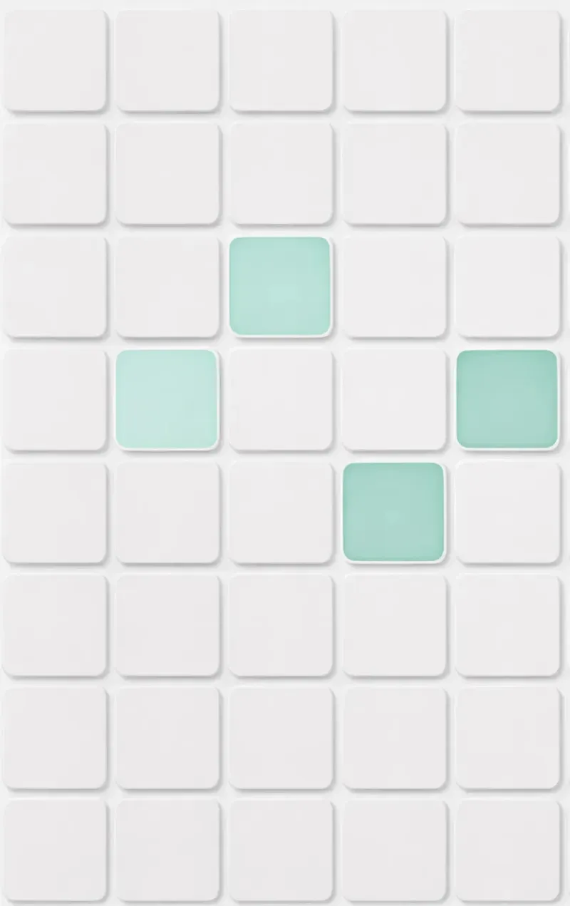 Grid of white tiles with four tiles highlighted in teal